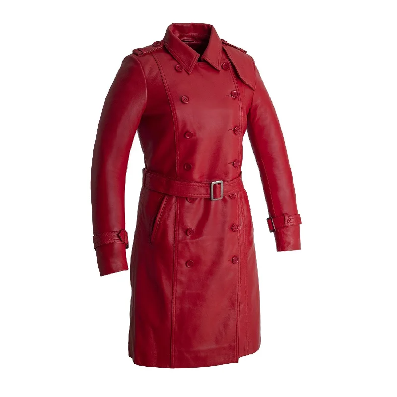 Olivia - Women's Leather Trench Coat Red