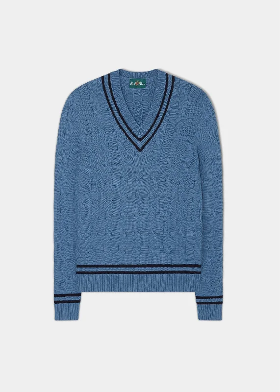 Sandridge Cable Knit Cricket Jumper In Airforce & Dark Navy