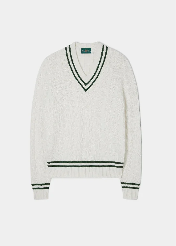 Sandridge Men's Cable Knit Cricket Jumper In Ecru & Racing Green