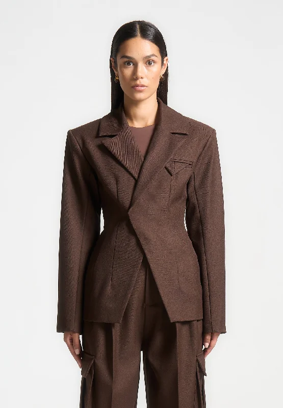 Tailored Contour Double Breasted Blazer - Brown