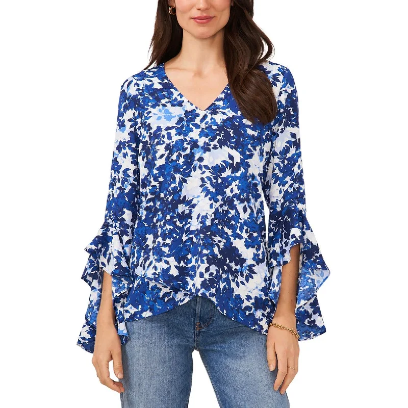 Vince Camuto Womens V-Neck Floral Print Blouse