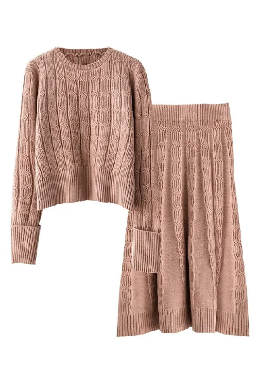 Anette Beige Knitted Blouse and Skirt Set