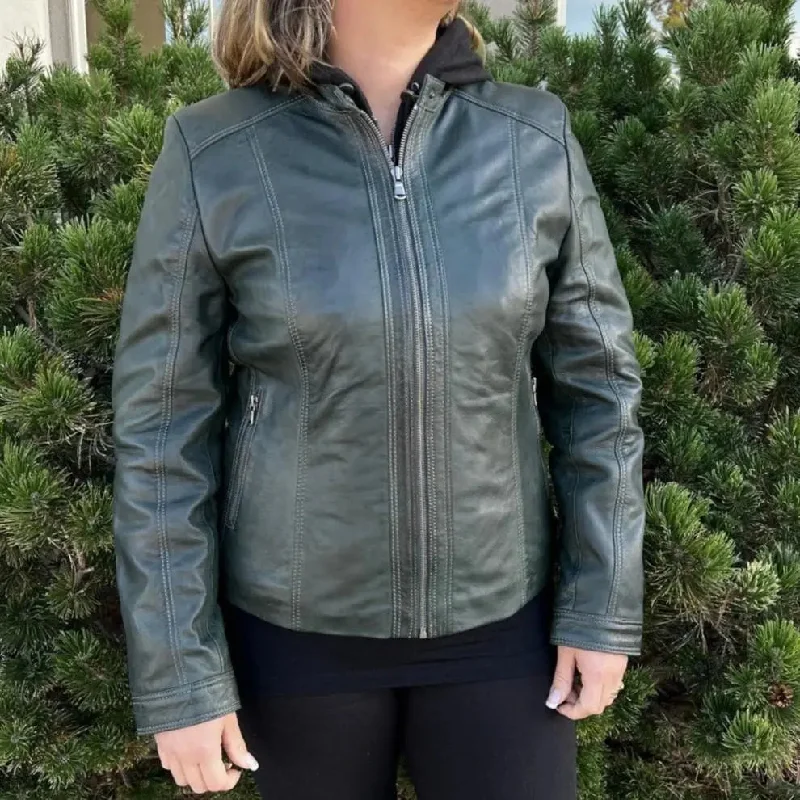 BOL Women's Detachable Hooded Leather Jacket