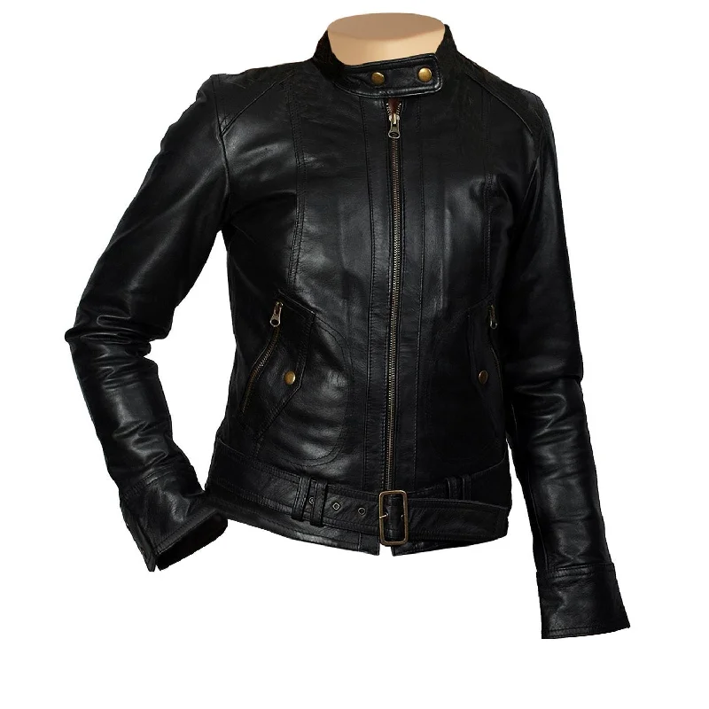 Women’s Devora Black Leather Jacket With Front Zipper