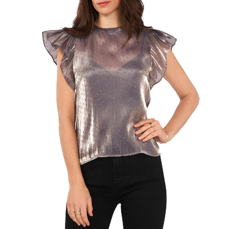 1.State Womens Metallic Flutter Sleeves Blouse