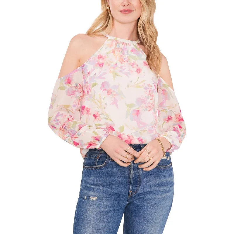 1.State Womens Sheer Floral Blouse