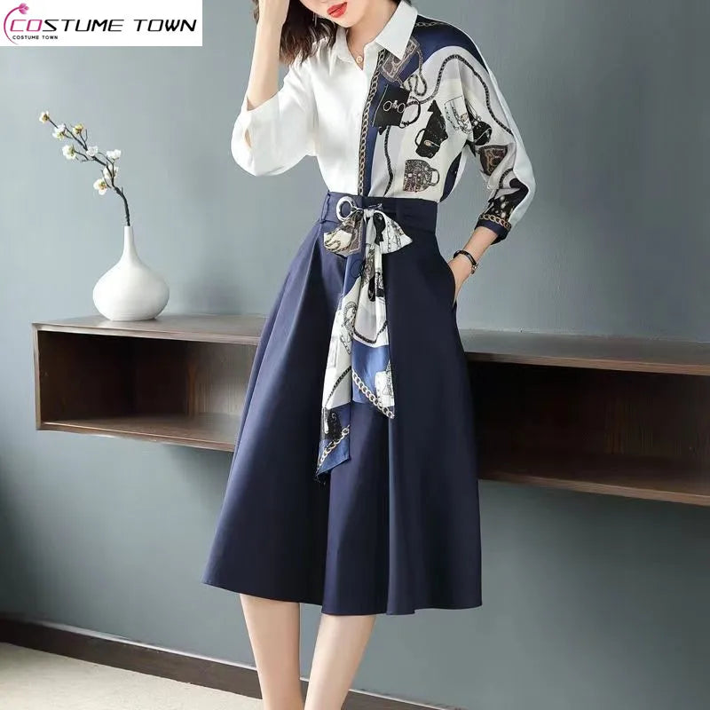 2023 Spring/Summer New High End Shirt Set Fashion and Elegance Reducing Age and Slimming Half Skirt Two Piece Set