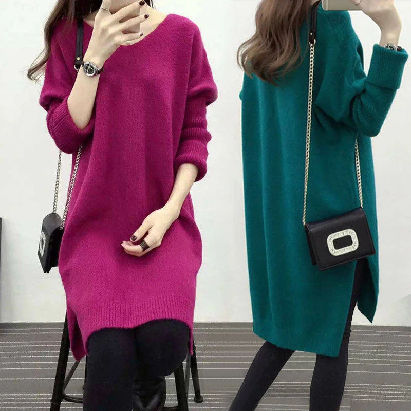 260 pounds of women's fat mm autumn/winter V collar new loose medium and long knitwear set head sweater jacket