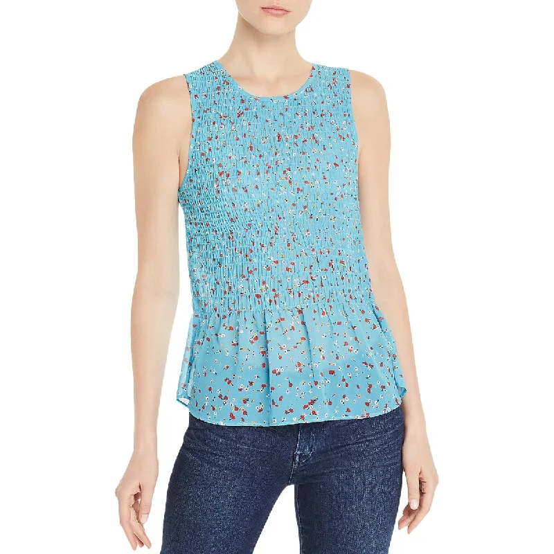 Aqua Womens Smocked Floral Tank Top