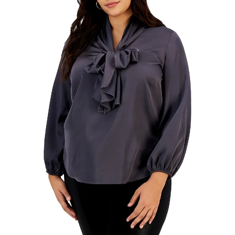 Bar III Womens Plus Front Tie Bow Blouse