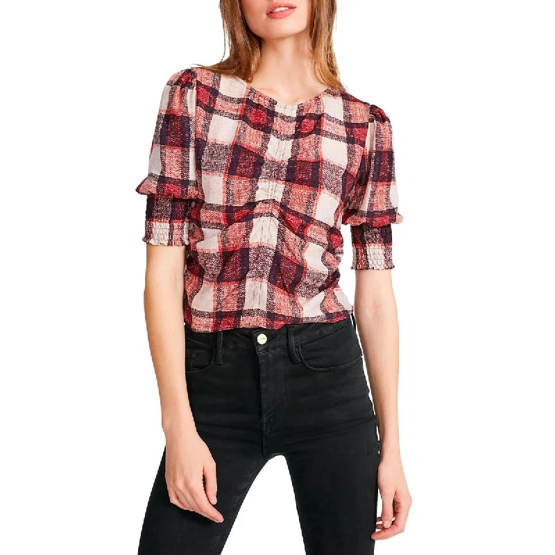 BB Dakota by Steve Madden Womens Idea Plaid Ruched Pullover Top