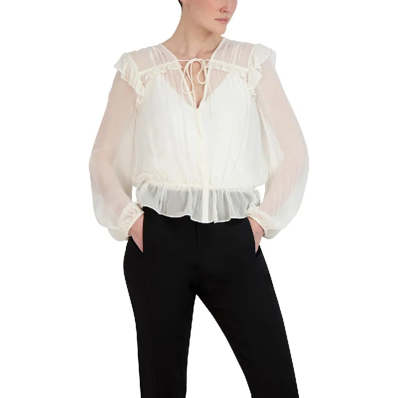 BCBGMAXAZRIA Womens Chiffon Bishop Sleeve Blouse