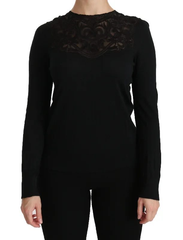 Dolce & Gabbana Silk Lace Crew Neck Long Sleeve Blouse