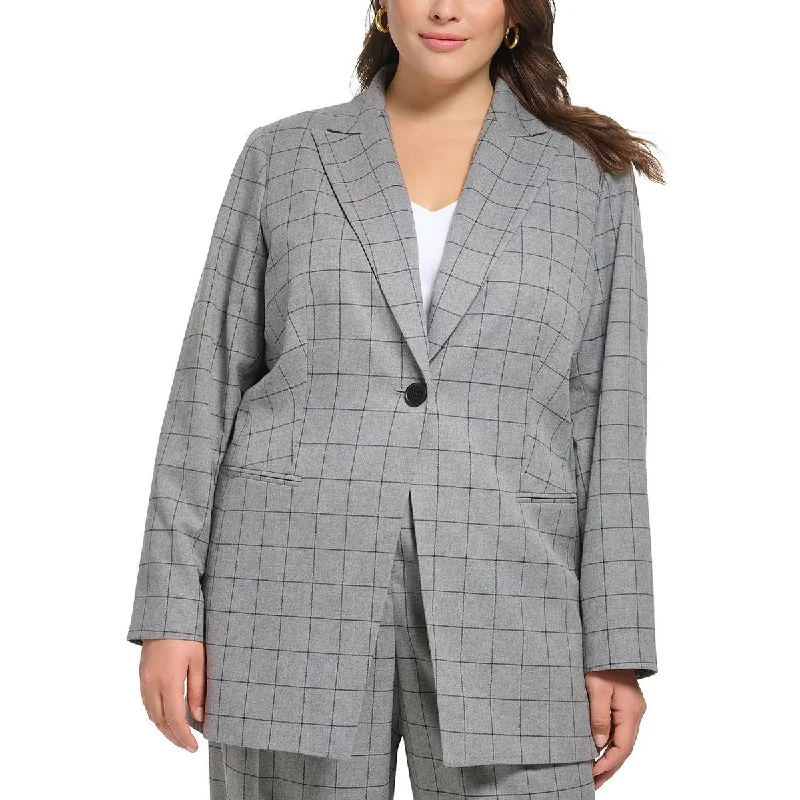 Calvin Klein Womens Plus Window Pane Suit Separate One-Button Blazer