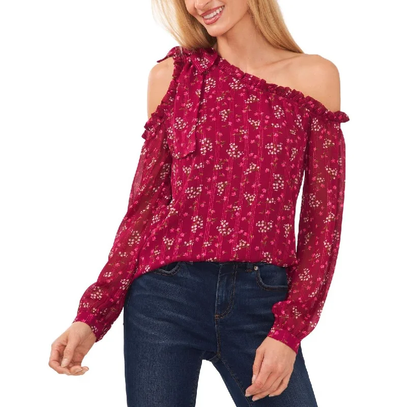 CeCe Womens Metallic Floral Blouse