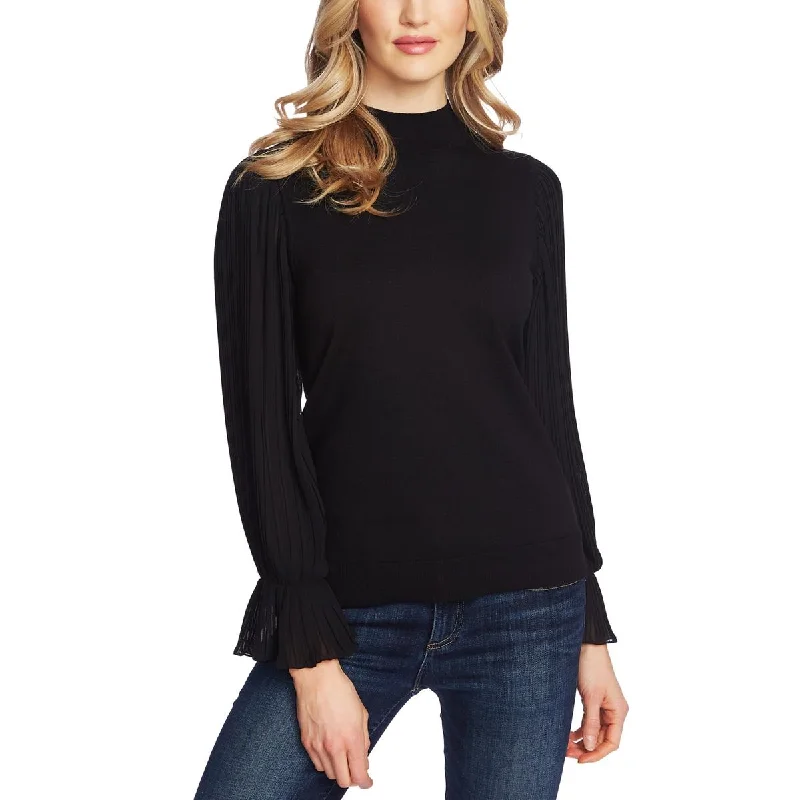 CeCe Womens Mock Turtleneck Pleated Sleeves Pullover Top