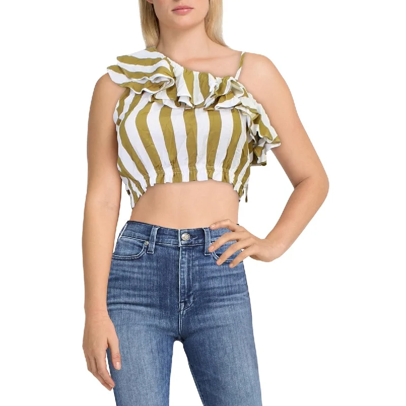 Charlie Holiday Womens Striped One Shoulder Blouse