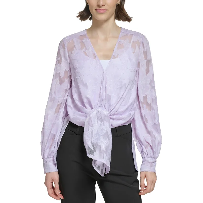 Donna Karan Womens Burnout Floral Blouse