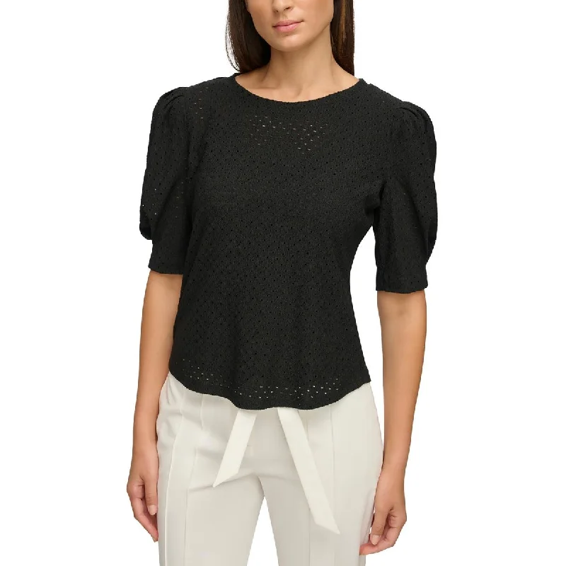 Donna Karan Womens Solid Knit Blouse