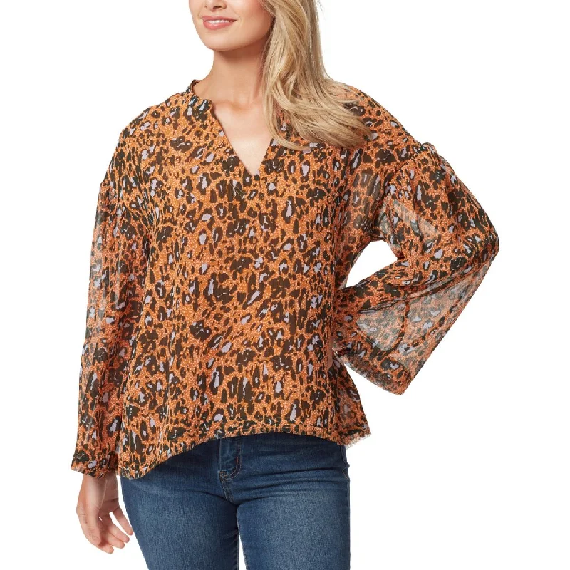 Jessica Simpson Womens Animal Print Split Neck Blouse