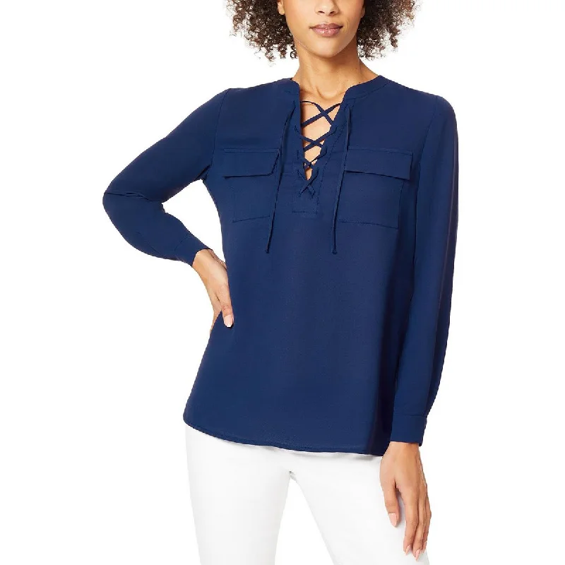 Jones New York Womens Lace-Up Neck Office Blouse