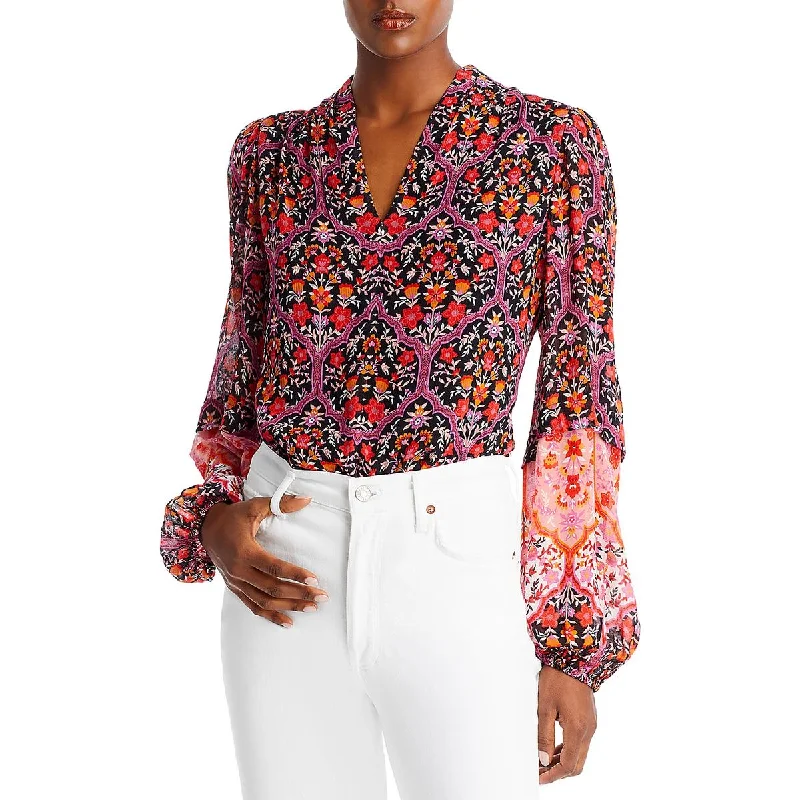 Kobi Halperin Womens Floral Print Split Neck Blouse