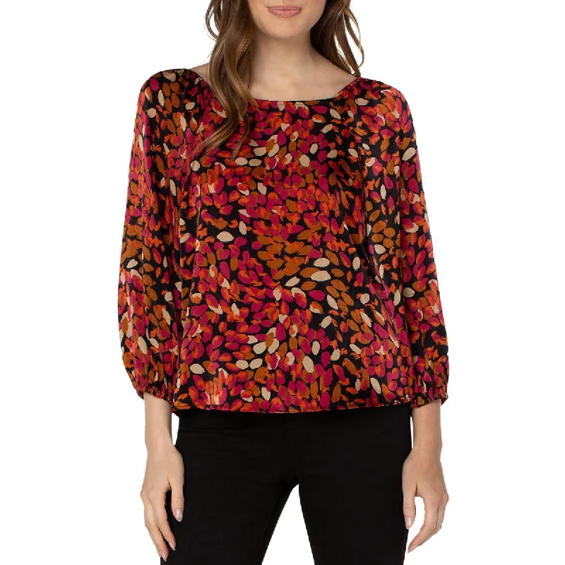 Liverpool Los Angeles Womens Puff Sleeves Square Neck Blouse