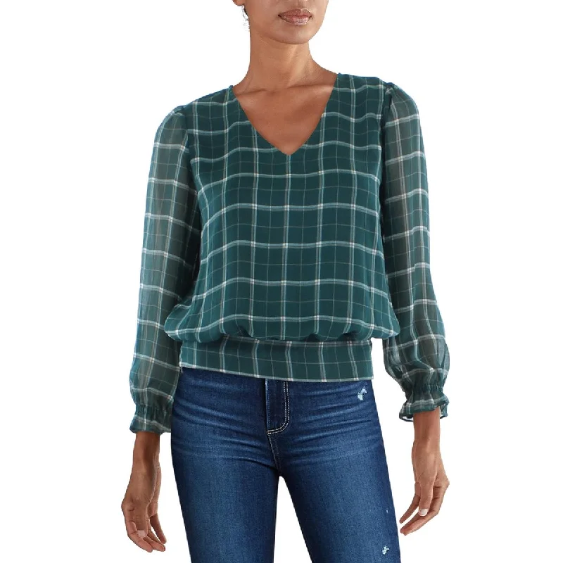 Lucy Paris Womens Plaid Smocked Blouse