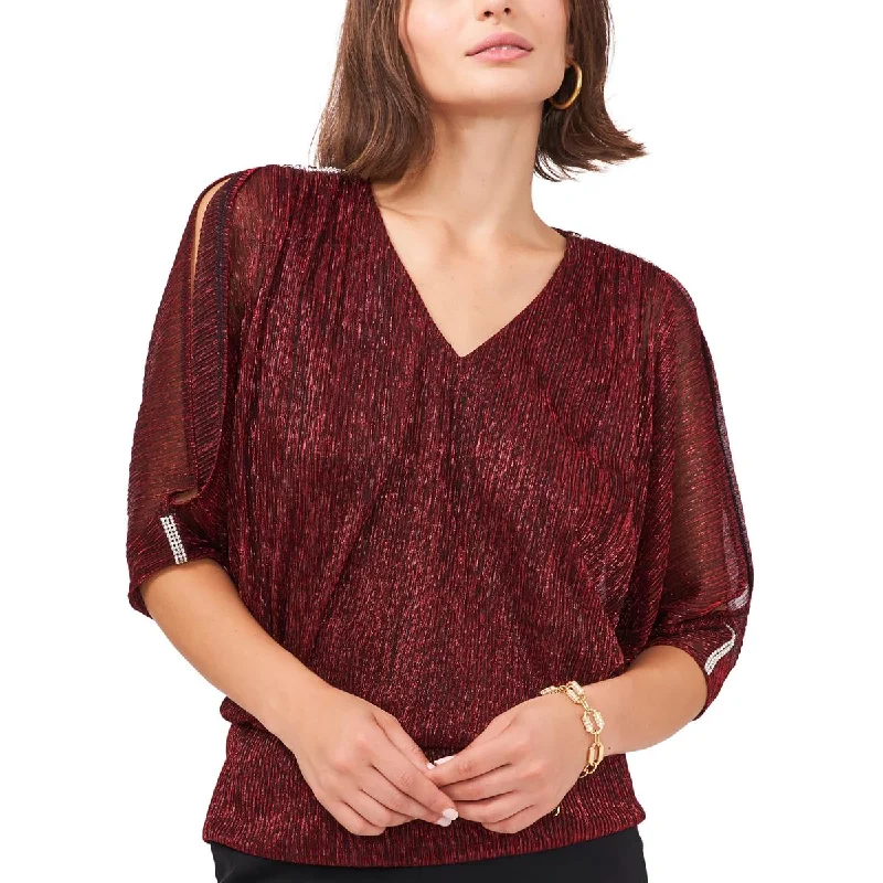 MSK Womens Petites Metallic Cold Shoulder Blouse