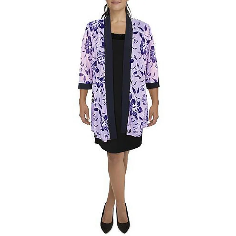 R&M Richards Womens Mesh Printed Duster Blazer