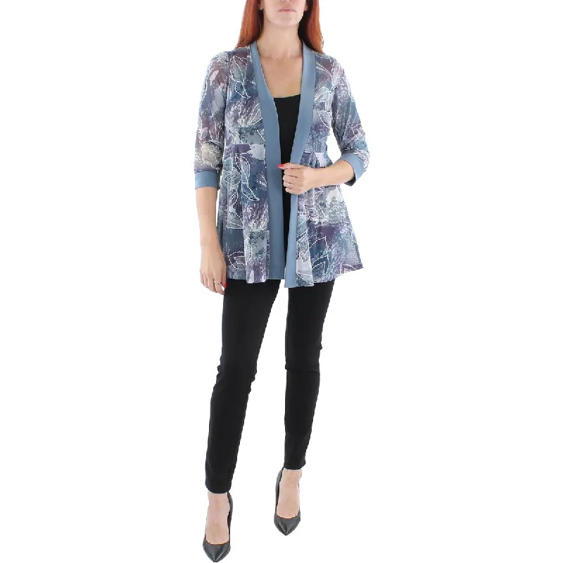 R&M Richards Womens Petites Mesh Printed Duster Blazer