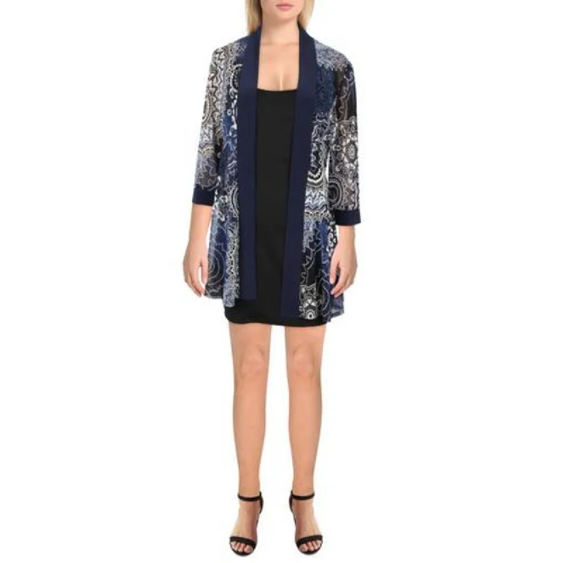 R&M Richards Womens Plus Mesh Printed Duster Blazer