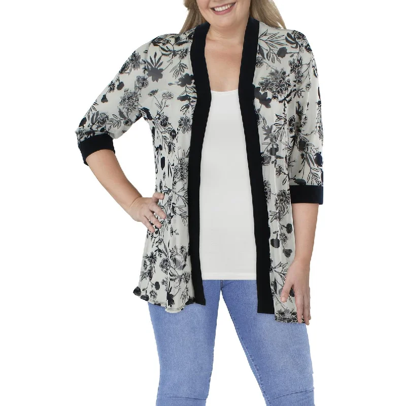 R&M Richards Womens Plus Mesh Printed Duster Blazer