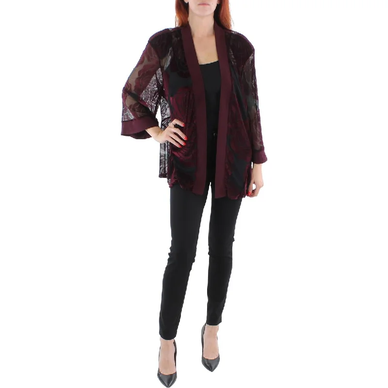 R&M Richards Womens Plus Mesh Velvet Duster Blazer