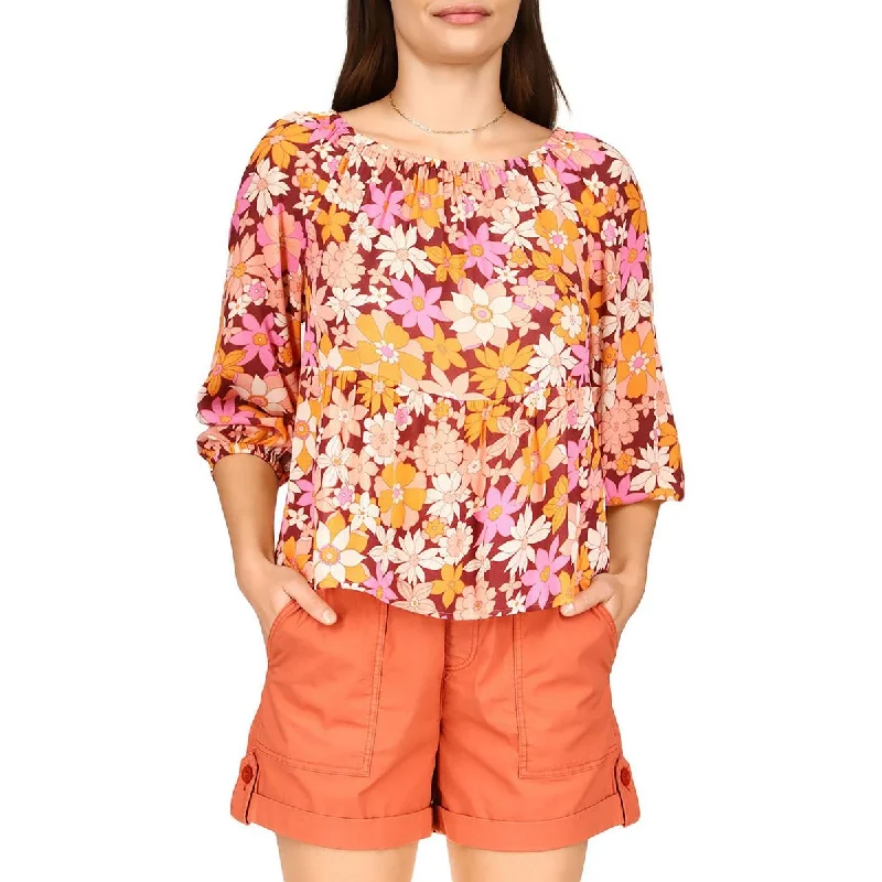 Sanctuary Womens Floral Print Peplum Blouse