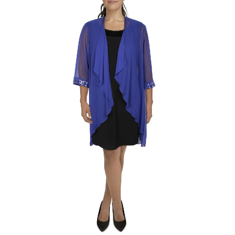 SLNY Womens Plus Sheer Drapey Duster Blazer