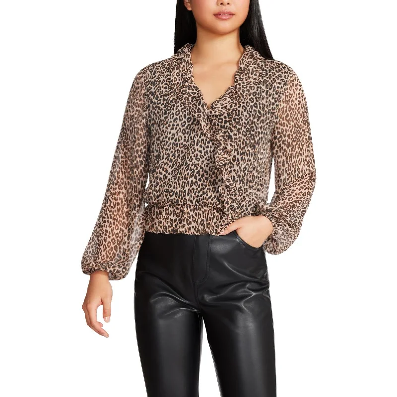 Steve Madden Women's Ruffled Chiffon Animal Print Blouse