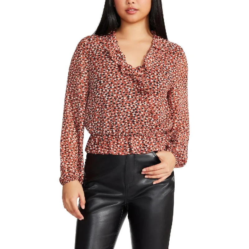 Steve Madden Women's Ruffled Chiffon Dot Print Blouse