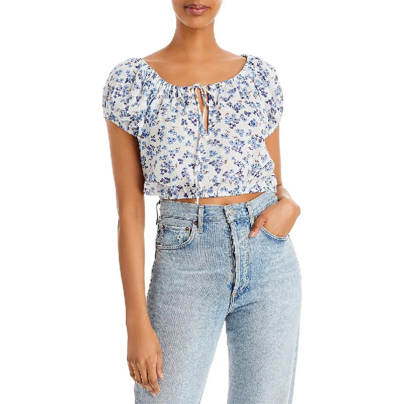 Sundry Womens Floral Print Cropped Pullover Top