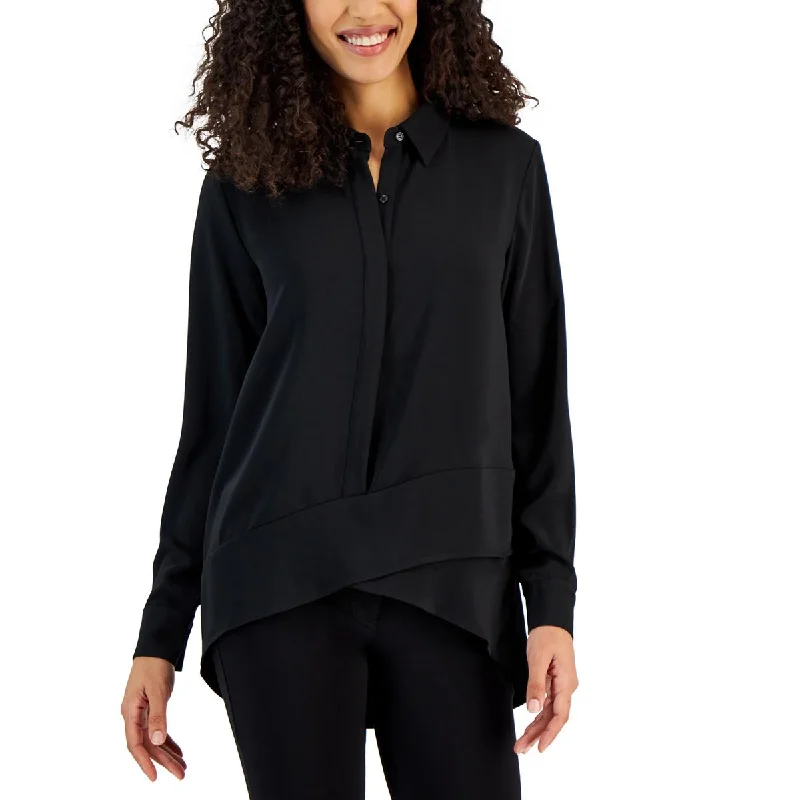 T Tahari Womens Overlap Long Sleeves Blouse