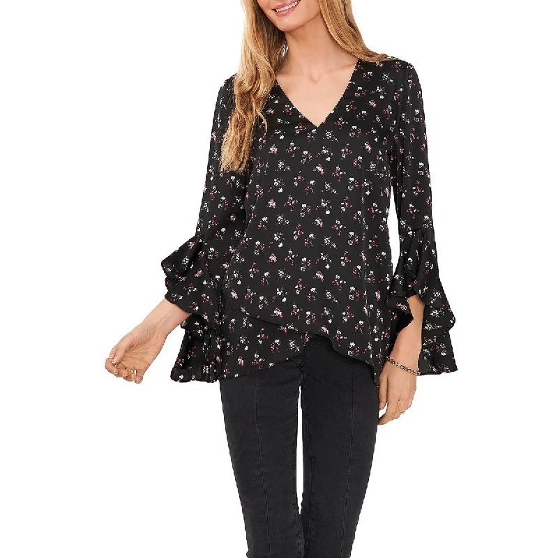 Vince Camuto Womens Satin Floral Blouse