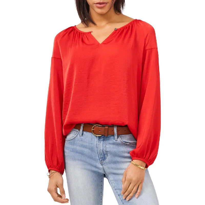 Vince Camuto Womens Satin Keyhole Blouse