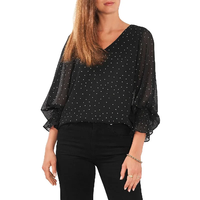 Vince Camuto Womens Sparkle And Shine Chiffon Balloon Sleeves Blouse