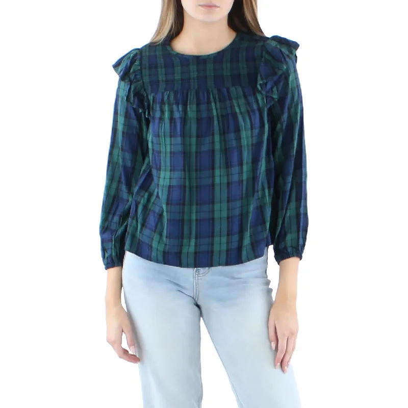 Vineyard Vines Womens Plaid Ruffled Blouse