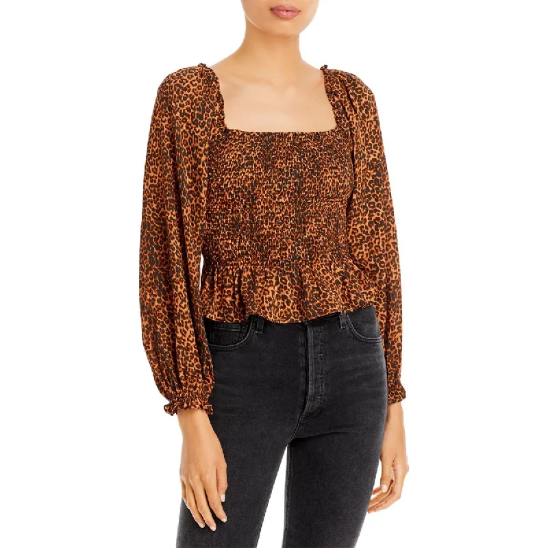 WAYF Womens Jackie Chiffon Animal Print Blouse