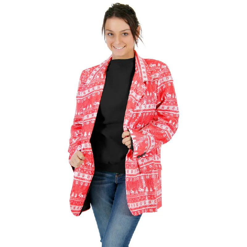 Women's Sequin Humping Reindeer Ugly Christmas Blazer Jacket