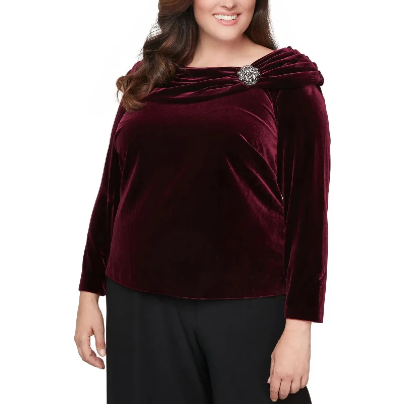 Alex Evenings Womens Plus Velvet Ruched Blouse