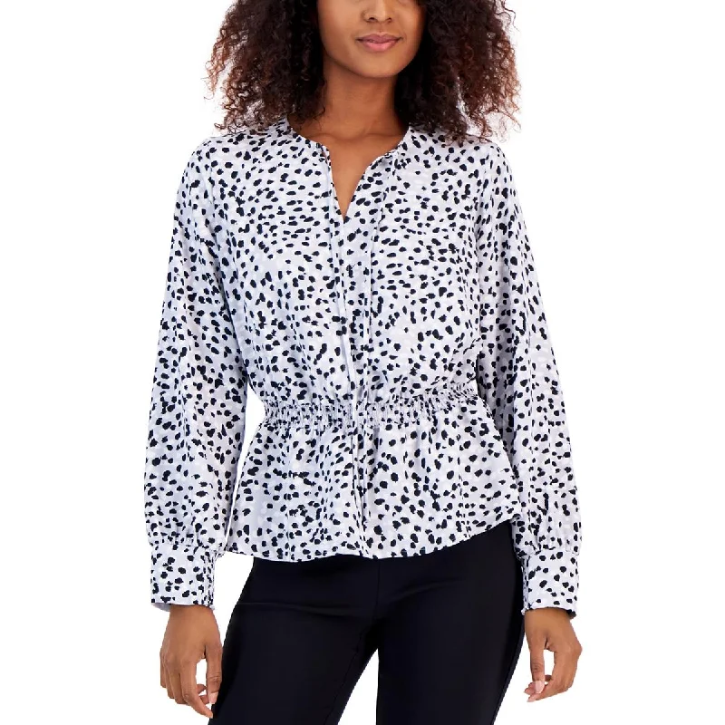 Alfani Womens Petites Peplum Spotted Blouse