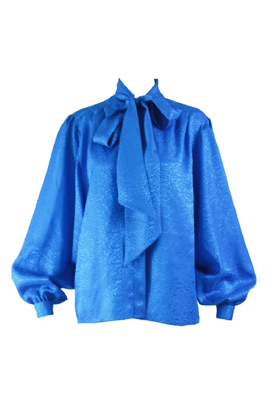 Vintage Balloon Sleeve Blue Pussybow Blouse, 1980s