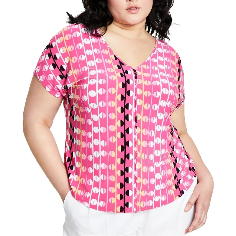 Bar III Womens Plus V-Neck Printed Blouse